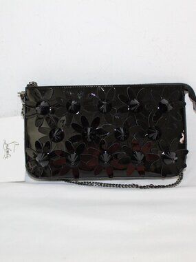 NWT CHRISTIAN LOUBOUTIN Loubila Daisy Cut Out Shoulder Bag Black Patent Leather